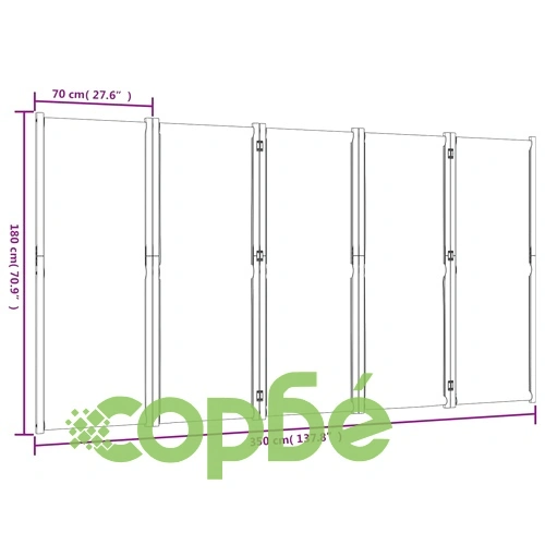 Параван за стая, 5 панела, светлосив, 350x180 cм ➤ топ цена ➤ sorbe.bg
