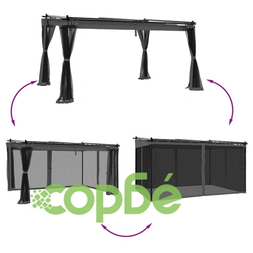 Беседка с мрежести стени, антрацит, 4x3 м, стомана ➤ топ цена ➤ sorbe.bg