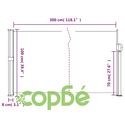 Прибираща се странична тента, таупе, 100x300 см ➤ топ цена ➤ sorbe.bg