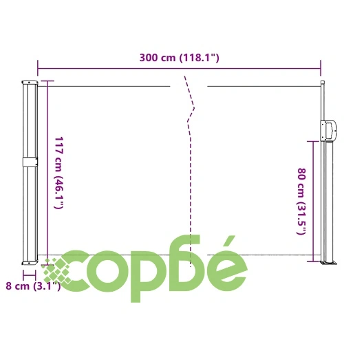 Прибираща се странична тента, таупе, 117x300 см ➤ топ цена ➤ sorbe.bg