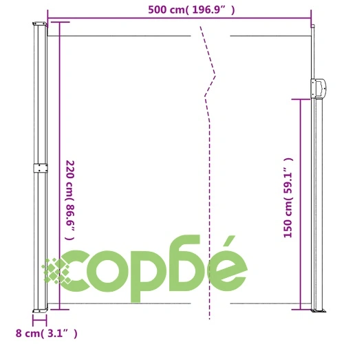 Прибираща се странична тента, синя, 220x500 см ➤ топ цена ➤ sorbe.bg