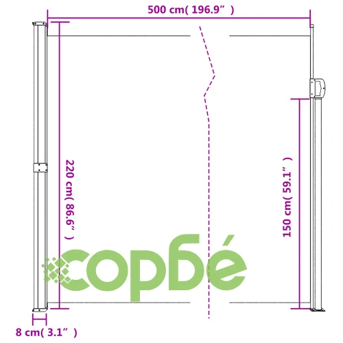 Прибираща се странична тента, червена, 220x500 см ➤ топ цена ➤ sorbe.bg