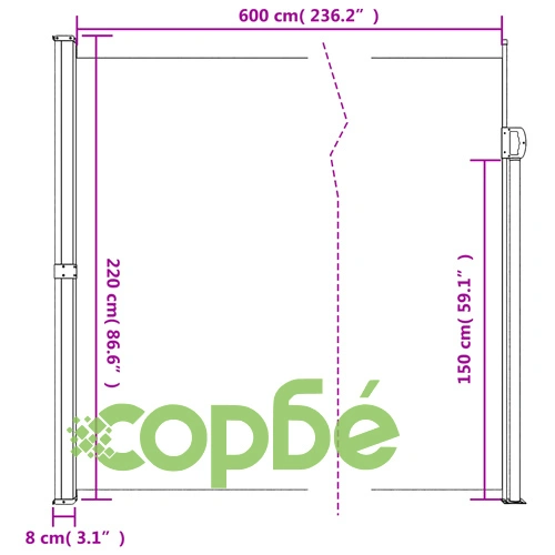 Прибираща се странична тента, синя, 220x600 см ➤ топ цена ➤ sorbe.bg