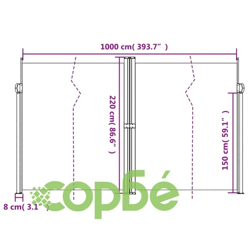 Прибираща се странична тента, тъмнозелена, 220x1000 см ➤ топ цена ➤ sorbe.bg