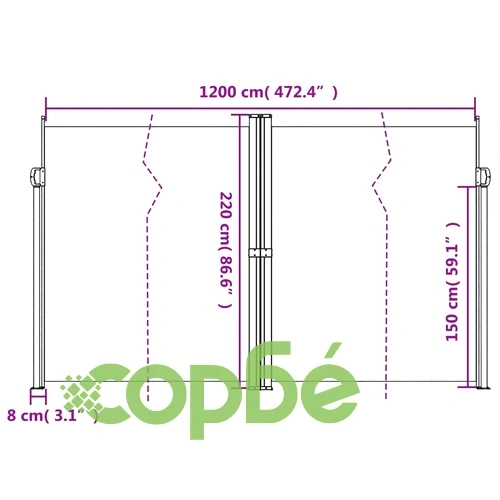 Прибираща се странична тента, кафява, 220x1200 см ➤ топ цена ➤ sorbe.bg