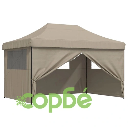 Сгъваема парти шатра pop-up с 4 странични стени таупе ➤ топ цена ➤ sorbe.bg
