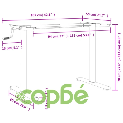 Рамка за стоящо бюро бяло (94-135)x60x(70-114) см стомана ➤ топ цена ➤ sorbe.bg