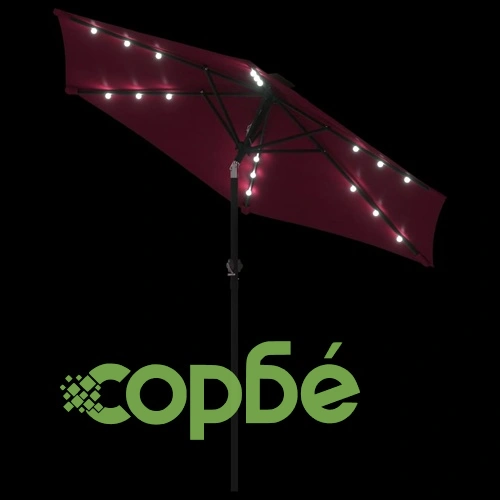 Градински чадър с LED и стоманен прът, бордо, 225x225x212 см ➤ топ цена ➤ sorbe.bg