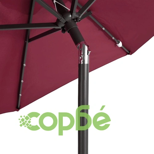 Градински чадър с LED и стоманен прът, бордо, 225x225x212 см ➤ топ цена ➤ sorbe.bg