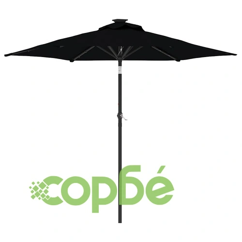 Градински чадър с LED и стоманен прът, черна, 225x225x212 см ➤ топ цена ➤ sorbe.bg