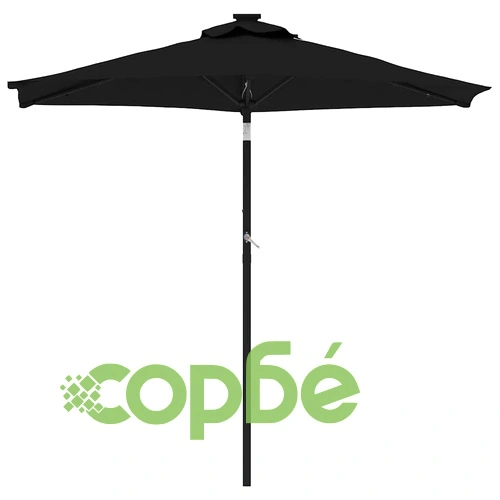 Градински чадър с LED и стоманен прът, черна, 225x225x212 см ➤ топ цена ➤ sorbe.bg