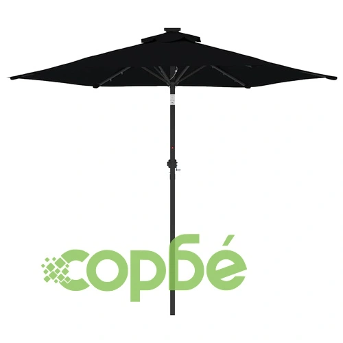 Градински чадър с LED и стоманен прът, черна, 225x225x212 см ➤ топ цена ➤ sorbe.bg