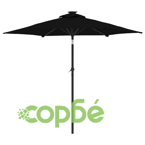 Градински чадър с LED и стоманен прът, черна, 225x225x212 см ➤ топ цена ➤ sorbe.bg