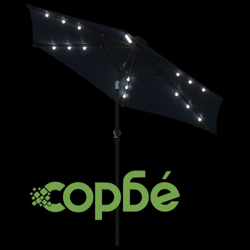 Градински чадър с LED и стоманен прът, черна, 225x225x212 см ➤ топ цена ➤ sorbe.bg