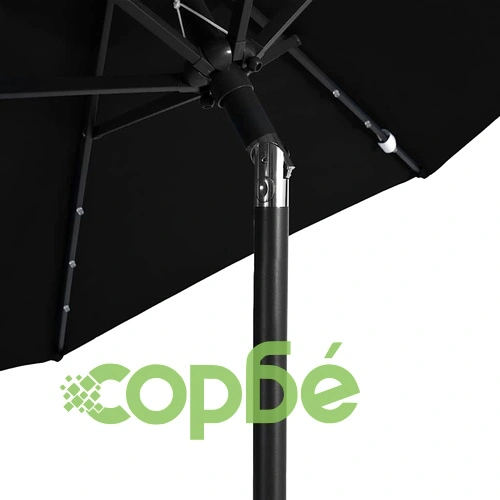Градински чадър с LED и стоманен прът, черна, 225x225x212 см ➤ топ цена ➤ sorbe.bg