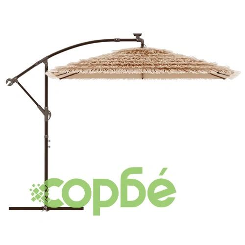 Градински чадър с LED и стоманен прът, кафяв, 246x246x230 см ➤ топ цена ➤ sorbe.bg