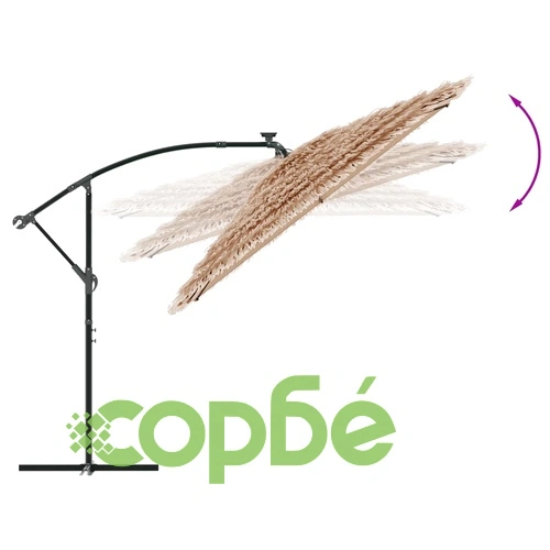 Градински чадър с LED и стоманен прът, кафяв, 246x246x230 см ➤ топ цена ➤ sorbe.bg