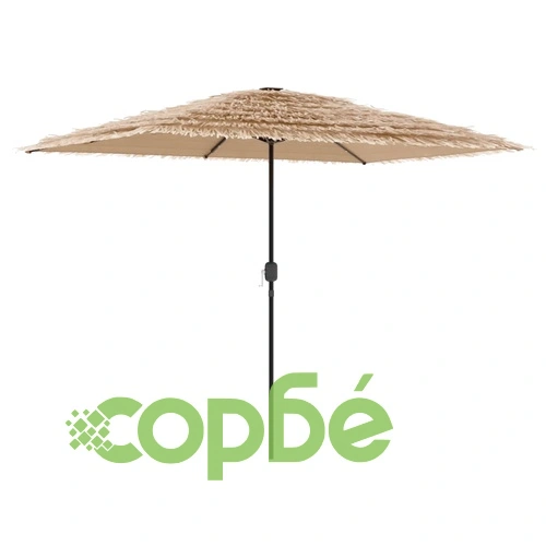 Градински чадър с LED и стоманен прът, кафяв, 300x200x250 см ➤ топ цена ➤ sorbe.bg