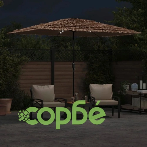 Градински чадър с LED и стоманен прът, кафяв, 300x200x250 см ➤ топ цена ➤ sorbe.bg