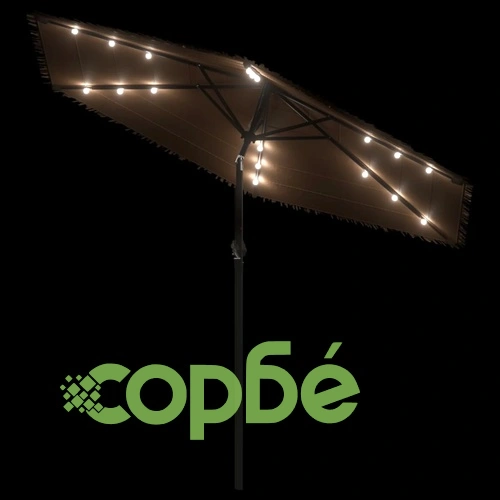 Градински чадър с LED и стоманен прът, кафяв, 288x288x225 см ➤ топ цена ➤ sorbe.bg
