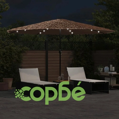 Градински чадър с LED и стоманен прът, кафяв, 388x388x248 см ➤ топ цена ➤ sorbe.bg