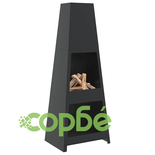 Външна камина с дизайн на кула за дърва за огрев черна стомана ➤ топ цена ➤ sorbe.bg