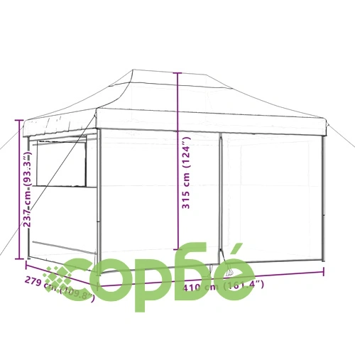 Сгъваема парти шатра pop-up с 4 странични стени таупе ➤ топ цена ➤ sorbe.bg