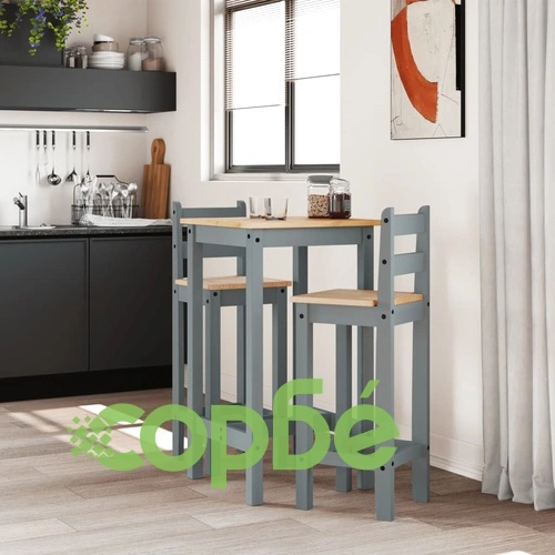 Бар комплект от 3 части, сив, масивна борова дървесина ➤ топ цена ➤ sorbe.bg