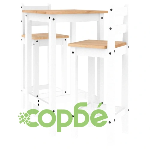 Бар комплект от 3 части, бял, масивна борова дървесина ➤ топ цена ➤ sorbe.bg