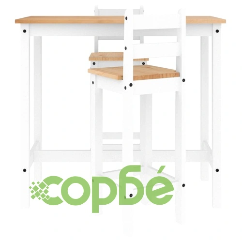 Бар комплект от 3 части, бял, масивна борова дървесина ➤ топ цена ➤ sorbe.bg