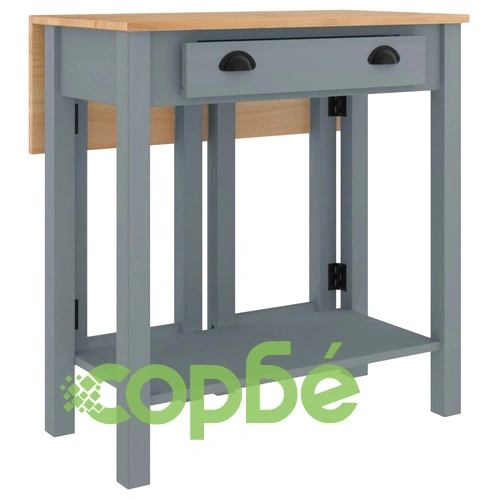 Бар комплект от 3 части, сив, масивна борова дървесина ➤ топ цена ➤ sorbe.bg