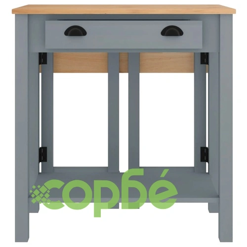 Бар комплект от 3 части, сив, масивна борова дървесина ➤ топ цена ➤ sorbe.bg