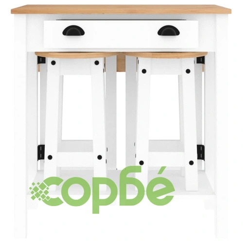 Бар комплект от 3 части, бял, масивна борова дървесина ➤ топ цена ➤ sorbe.bg