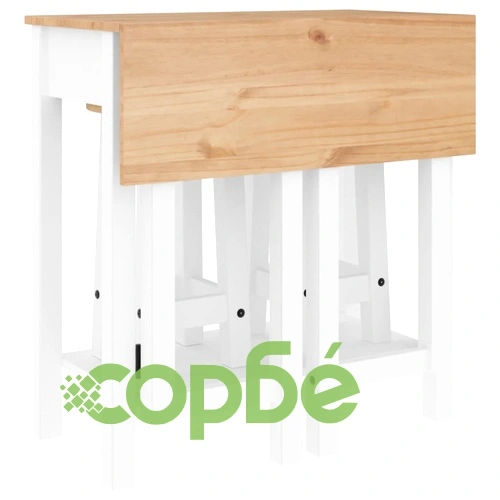 Бар комплект от 3 части, бял, масивна борова дървесина ➤ топ цена ➤ sorbe.bg