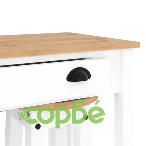 Бар комплект от 3 части, бял, масивна борова дървесина ➤ топ цена ➤ sorbe.bg