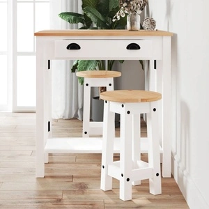 Бар комплект от 3 части, бял, масивна борова дървесина