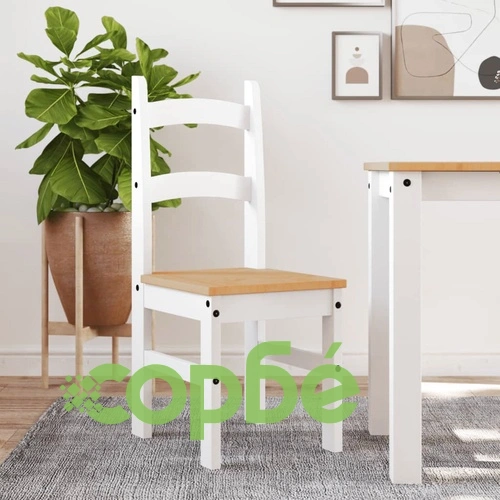 Трапезни столове 2 бр бели 40x46x99 см бор масив ➤ топ цена ➤ sorbe.bg