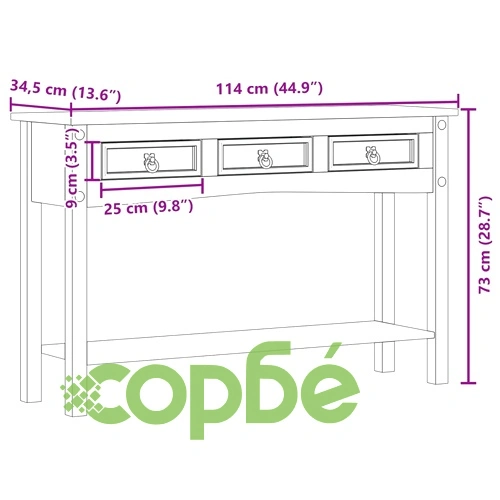 Конзолна маса Corona 114x34,5x73 см борово дърво масив ➤ топ цена ➤ sorbe.bg