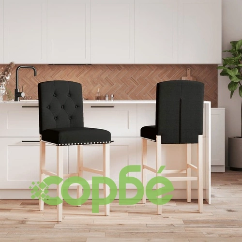 Бар столове 2 бр масивно дърво каучук и текстил ➤ топ цена ➤ sorbe.bg