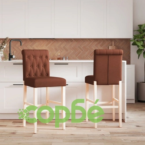 Бар столове 2 бр масивно дърво каучук и текстил ➤ топ цена ➤ sorbe.bg