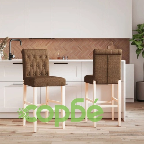 Бар столове 2 бр масивно дърво каучук и текстил ➤ топ цена ➤ sorbe.bg