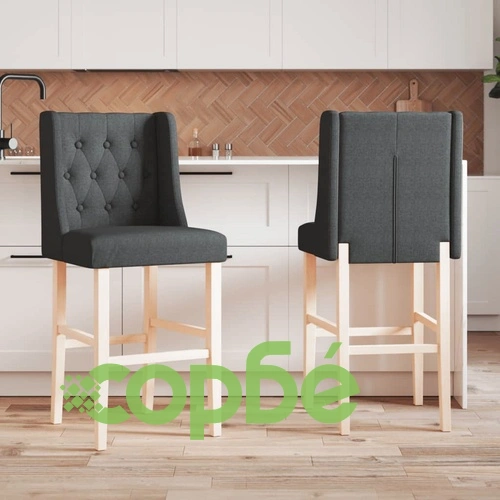 Бар столове 2 бр масивно дърво каучук и текстил ➤ топ цена ➤ sorbe.bg