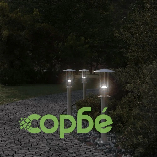 Външни подови лампи, 3 бр, сребристи, 60 см, неръждаема стомана ➤ топ цена ➤ sorbe.bg