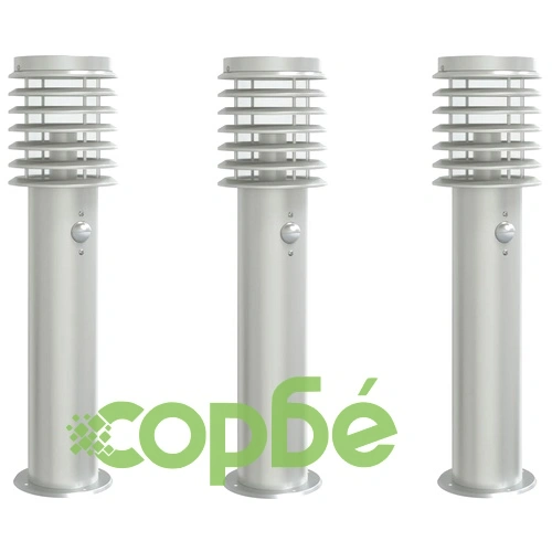 Външни подови лампи, със сензори, 3 бр, сребристи, 60 см, инокс ➤ топ цена ➤ sorbe.bg