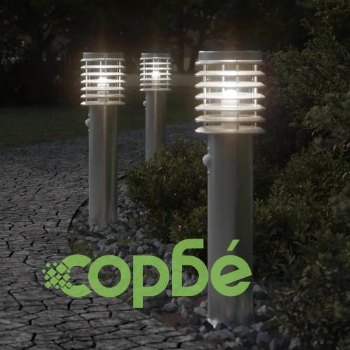 Външни подови лампи, със сензори, 3 бр, сребристи, 60 см, инокс ➤ топ цена ➤ sorbe.bg