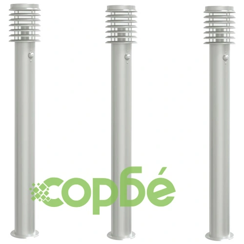 Външни подови лампи, със сензори, 3 бр, сребрист, 110 см, инокс ➤ топ цена ➤ sorbe.bg