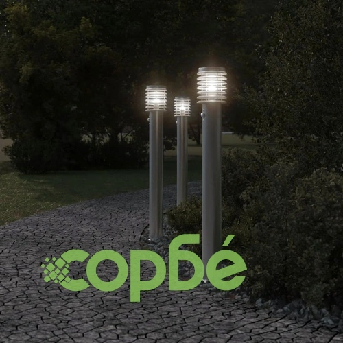 Външни подови лампи, със сензори, 3 бр, сребрист, 110 см, инокс ➤ топ цена ➤ sorbe.bg