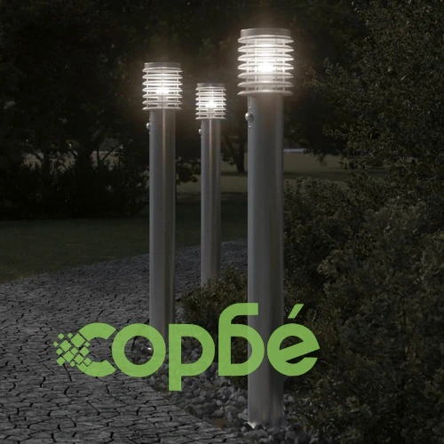 Външни подови лампи, със сензори, 3 бр, сребрист, 110 см, инокс ➤ топ цена ➤ sorbe.bg