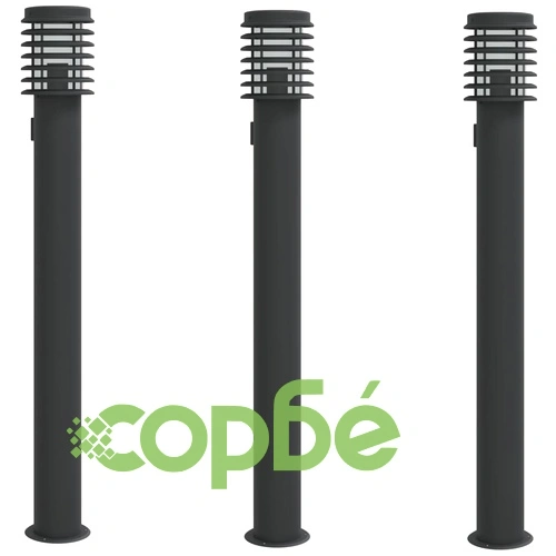 Външни подови лампи с контакт, 3 бр, черни, 110 см, инокс ➤ топ цена ➤ sorbe.bg