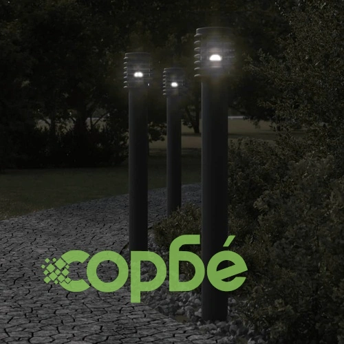 Външни подови лампи с контакт, 3 бр, черни, 110 см, инокс ➤ топ цена ➤ sorbe.bg